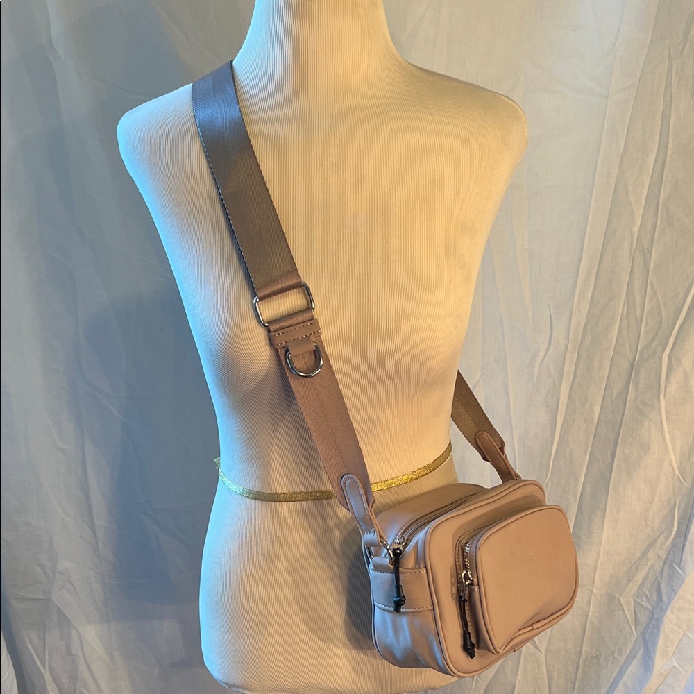 STYLUS Taupe Crossbody Bag with Wide Adjustable Strap & Keychain Loop